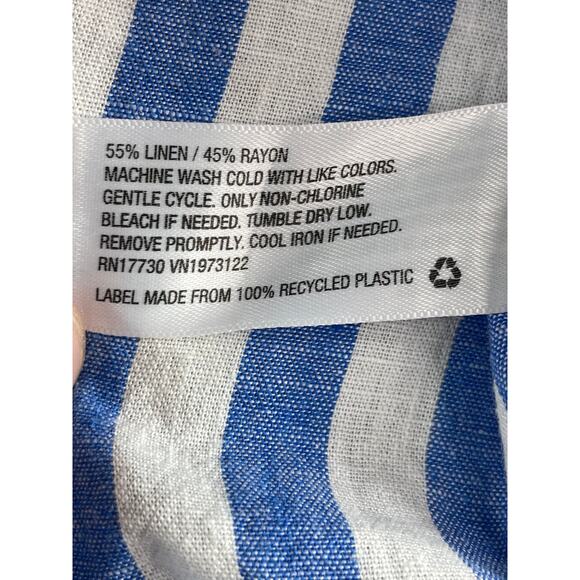 Ava & Viv Shirt Womens 2X Blue Cap Sleeve Button Up Linen Striped Crop NWOT - Picture 6 of 7